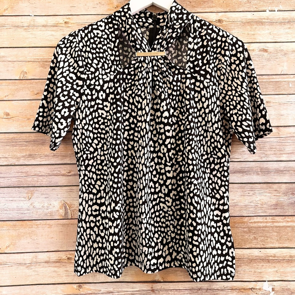 MICHAEL Michael Kors Blouse Women’s Size Small Black Cream Animal Print NWT
